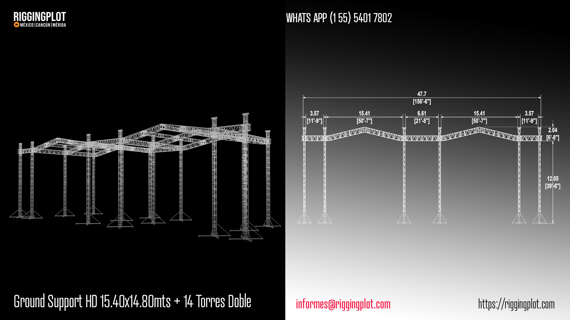 GROUND SUPPORT HEAVY DUTY SPIGOTED DE 15.41X14.80MTS CON 14 TORRES DOBLE MÉRIDA